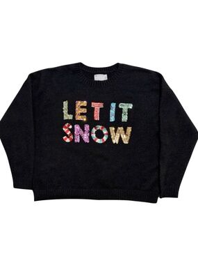 ASOS Design Let It Snow Sequin Embellished Holiday Sweater in Black Size 8